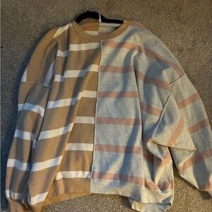 Free People Tan and Gray Cardigan Sweater with Stripes